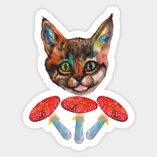 Cat and red mushrooms Fly agaric Sticker